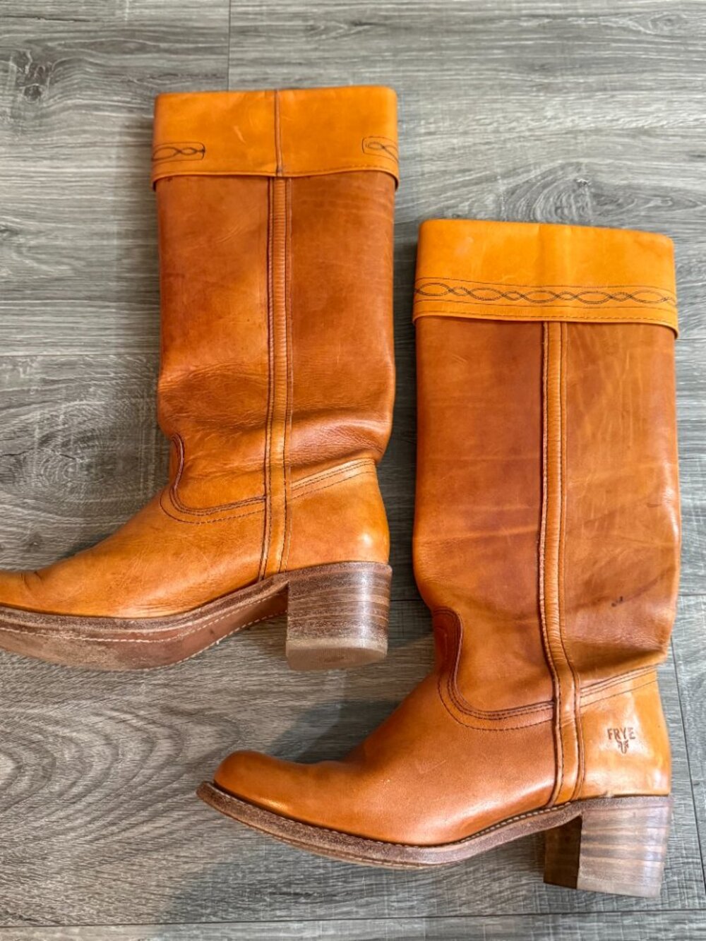Vintage Frye Campus Cuff 1970s Boot Embroidered Rim Women Size 10 AA - Picture 2 of 8